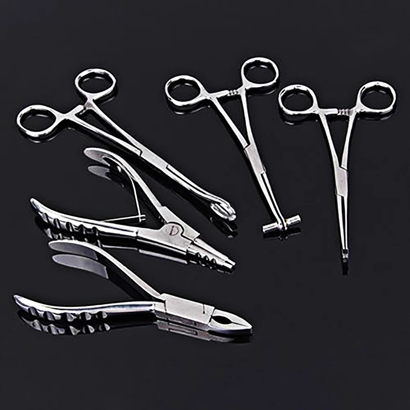 1Set 316L Stainless Steel Body Ear Lip Piercing Tools Forceps Pliers