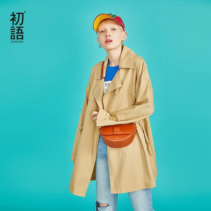 Toyouth осень свободные Chic короткий Тренч для Для женщин стильные Повседневное
