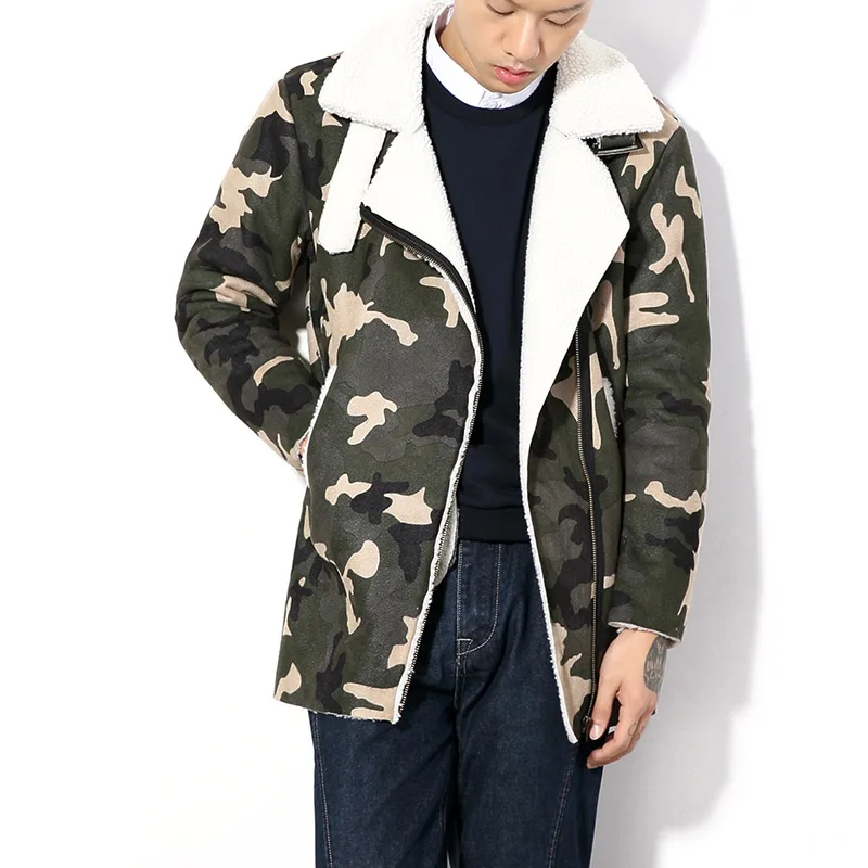 new winter 2016 fashion casual Japanese lambs wool coat Korean Slim and long sections personalized simple trend camouflage M-5XL