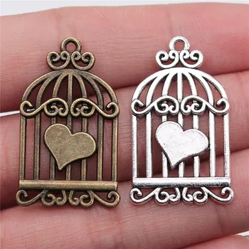 

WYSIWYG 10pcs 20x33mm 2 Colors Antique Bronze Plated Bird Cage Pendant Heart Birdcage Pendant Bird Cage Charm