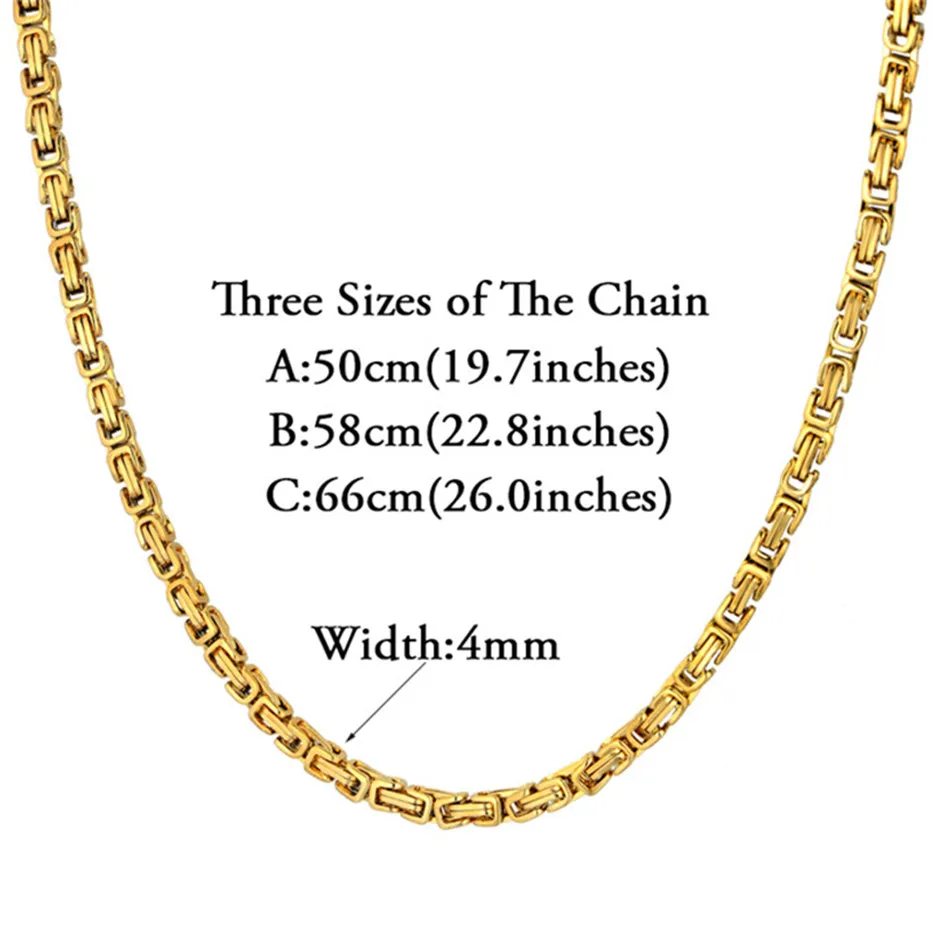 Мужская Золотая цепочка ожерелье 4 мм цепи ожерелье для мужчин 2" 26" золотой цвет нержавеющая сталь Византийская цепь ожерелье s мужской