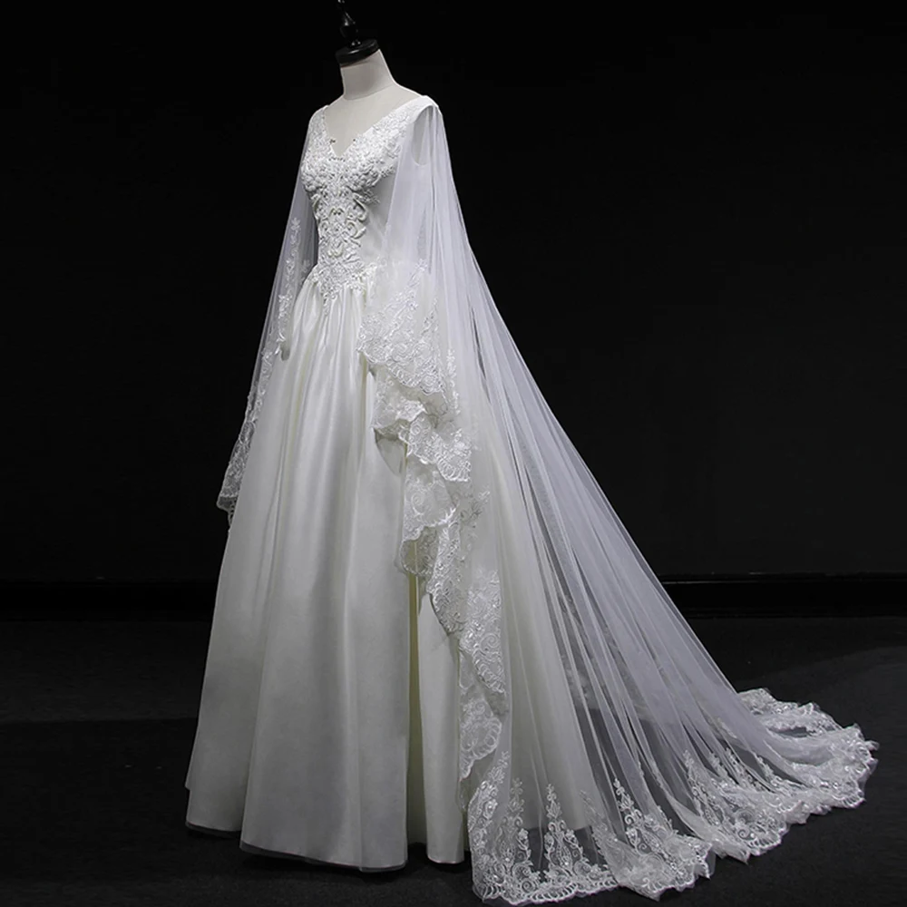 Robe De Mariage 2019 v-образный вырез сексуальные спинки Полный бисер жемчуг Аппликации А-силуэт Свадебные платья с шалью Интернет-магазин Китай