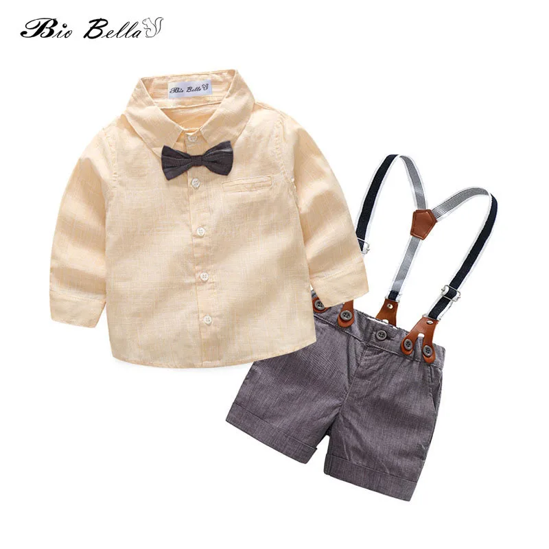 

Baby Boy 2pcs Suits Gentleman Suit Bow Shirt Short Suspenders Pant Infant Gentleman Baby Boy Clothing 2 pcs Set