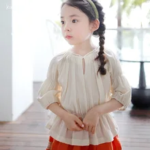 2016 Été Fille Tops Princesse Blouses Beige Doux Fille Dentelle T-shirts