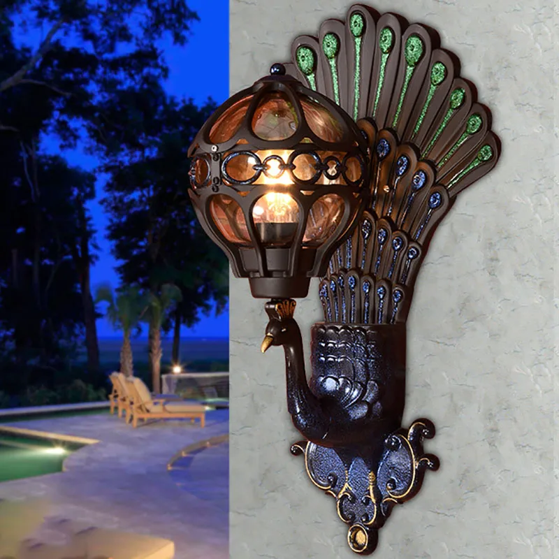 LiGuan 2017 new creative peacock wall lamps outside lighting manual