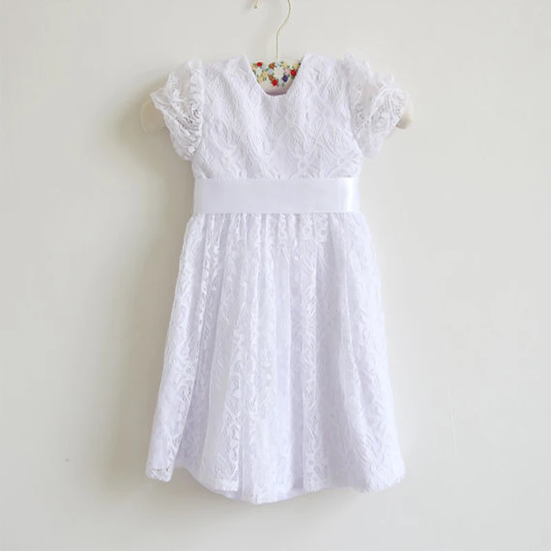 White Lace Flower Girl Dress Baby Dress Sleeves Mother Daughter Dresses With Ribbon Sashes Knee-length Girl Dress For Wedding White Lace Flower Girl Dress Baby Dress Sleeves Mother Daughter Dresses With Ribbon Sashes Knee-length Girl Dress For Wedding