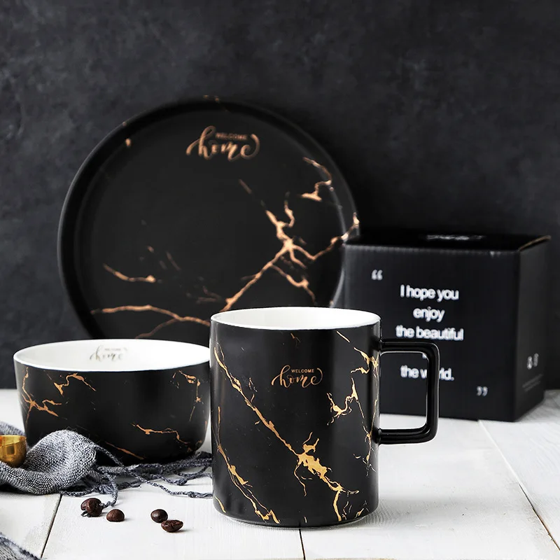 Кофейные кружки с мраморной золотистой текстурой Офисная домашняя керамическая