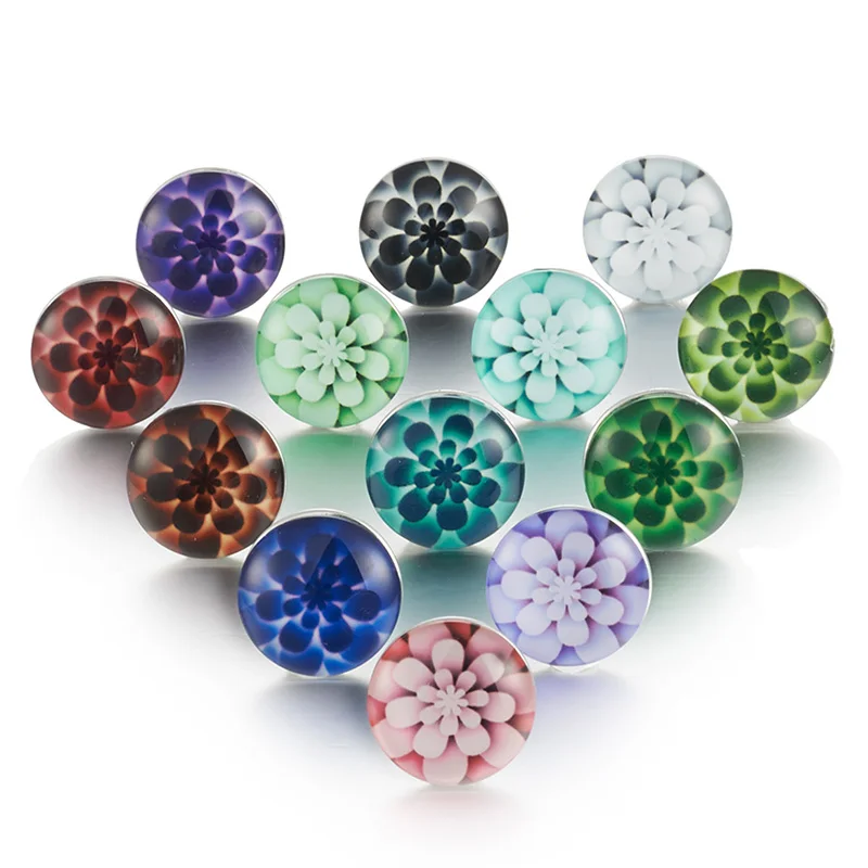 

10pcs/lot New Glass Snap Jewelry Mixed Beautiful Gorgeous flower 18mm Glass Snap Buttons For DIY Snap Bracelet