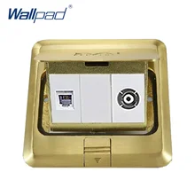 Wallpad Роскошные Медные и SS304 Панель США ТЕЛЕВИЗОР и Компьютер Пол Гнездо Демпфирования Медленно Откройте Для Земли С Монтажная Коробка