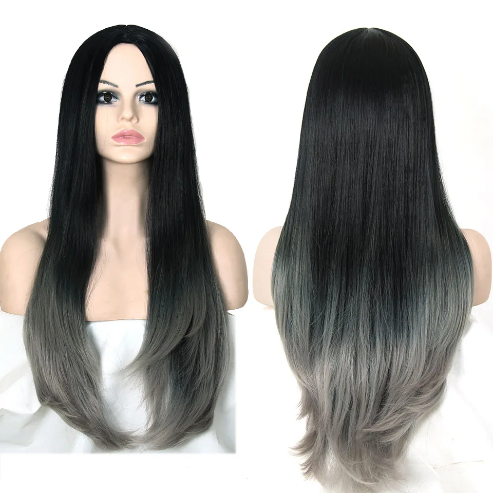 Grey Ombre Wig False Hair Synthetic Wigs For Black Women 30 Long