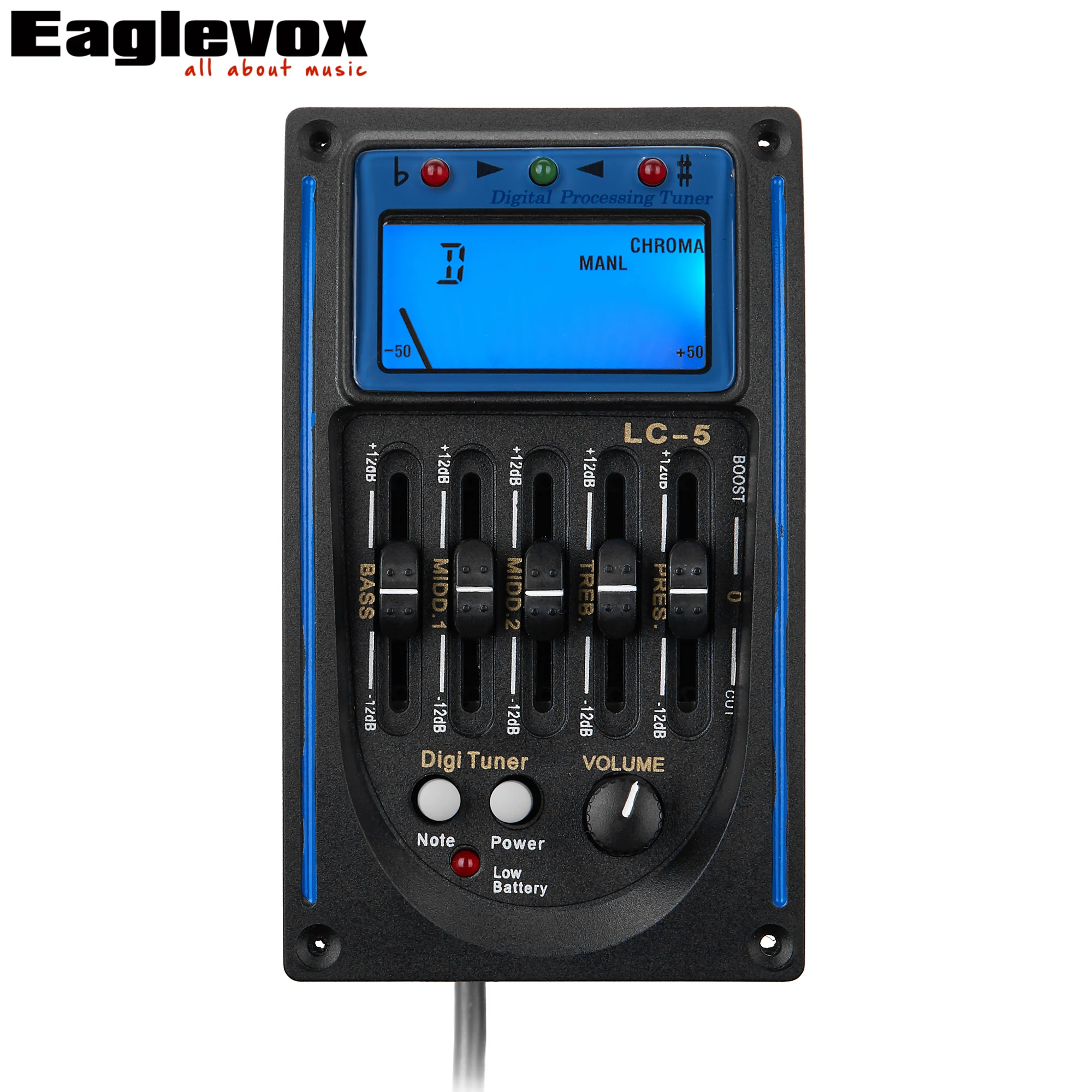 5 Band EQ Pre Amp Equalizer Pickup Preamplifier Tuner with LCD Tuner