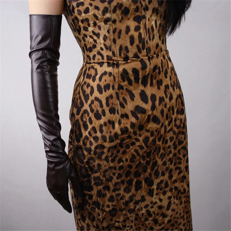 Ultra Long Leather Gloves 60cm Long Emulation Genuine Leather PU Leather Gloves Female Unlined Women PU Gloves P15