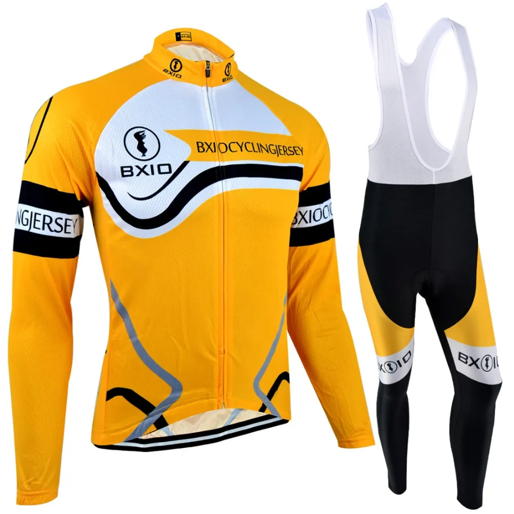 BXIO Breathable Yellow Bicycle Clothing Winter Thermal Fleece Cycling Jersey Long Sleeve Warm Bike Jersey Ropa Ciclista 084
