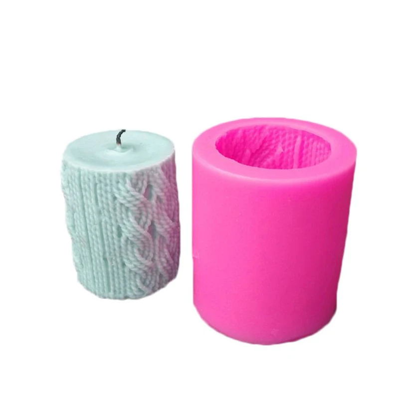 

Lines Cylinder Shape Candle Mold 3D Knitting Wool Cylinder Silicone Candle Mould Fondant Cake Tool DIY Handmade Soap Making
