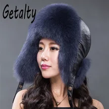 Настоящие женские шапки лисы Leifeng, кожаный верх, зимняя теплая Толстая меховая шапка из меха лисы енота, уличная шапка средней длины Feng Lei, шапка-бомбер