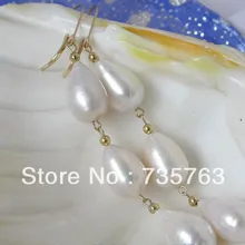 Xiuli 00150 AAA+++ 16 мм белый капельного жемчуг висячие серьги 14KGP золото