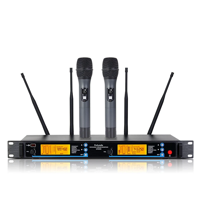  Professional Wireless Microphone Handheld Lavalier Headset Dual Channel True UHF Adjustable Frequen