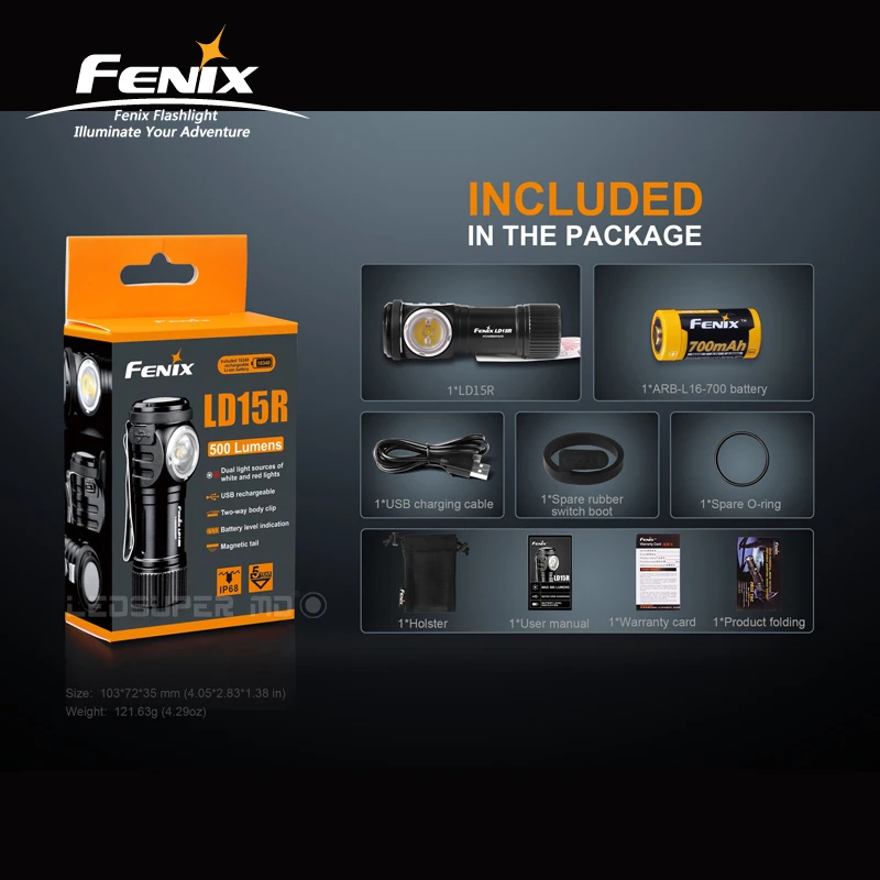 Новое поступление Fenix LD15R Cree XP-G3 светодиодный 500 люмен Портативный Micro-USB Перезаряжаемый правый светодиодный фонарик с литий-ионной батареей