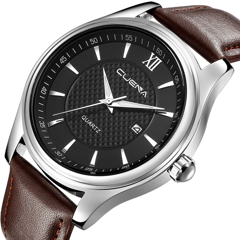 Achat CUENA Montre À Quartz En Cuir Véritable Calendrier Mode Montres Horloge 30 m Étanche Relogio Masculino Montres Homme 6609