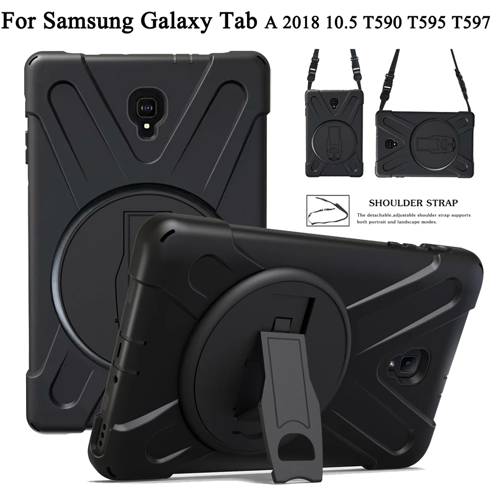

Shockproof Kids Case For Samsung Galaxy Tab A 2018 10.5 T590 T595 T597 Cover Kickstand Silicone Rubber Armor Case+Shoulder Strap