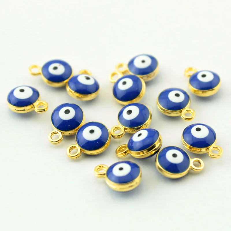 

200pcs/lot 2 side Blue Evil Eye Beads Spacer Beads Round Enamel Dark blue Silver Tone Evil Eye Pattern