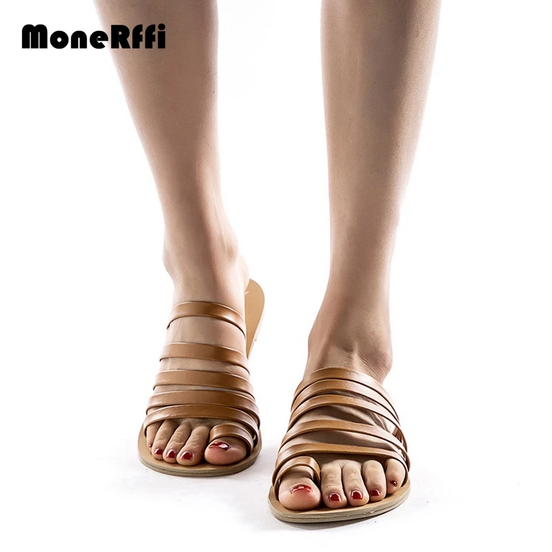 

MoneRffi Summer Women Fashion Sandals Casual Roman Slide Sandals Flat Flip Flops Gladiator Open Toe Beach Non-slip Slippers 2019