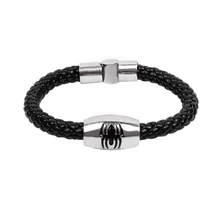 Best Sell new jewelry accessories fashion handmade knitted animal Magnetic buckle enamel spider cowhide leather bracelet male