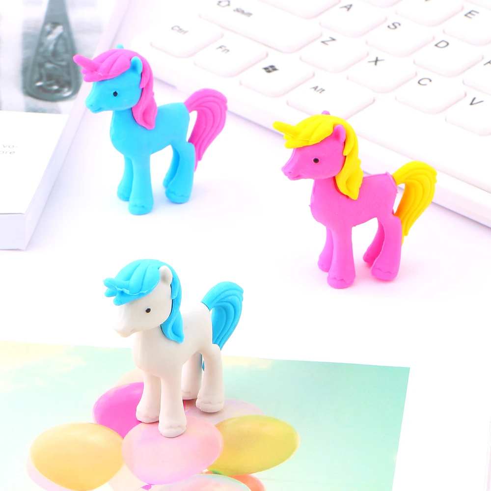 3Pcs/lot Unicorn Eraser Animal Pencil Eraser Cute Removable Rubber