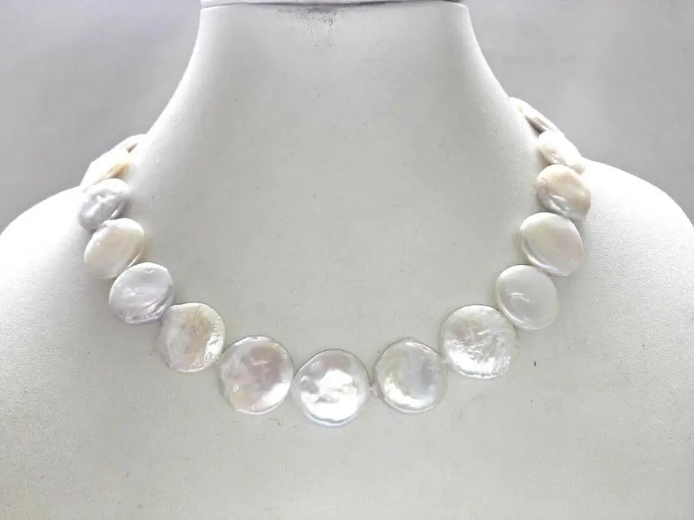 

genuine cultured natural Keshi coin freshwater pearl necklace white 18-20mm