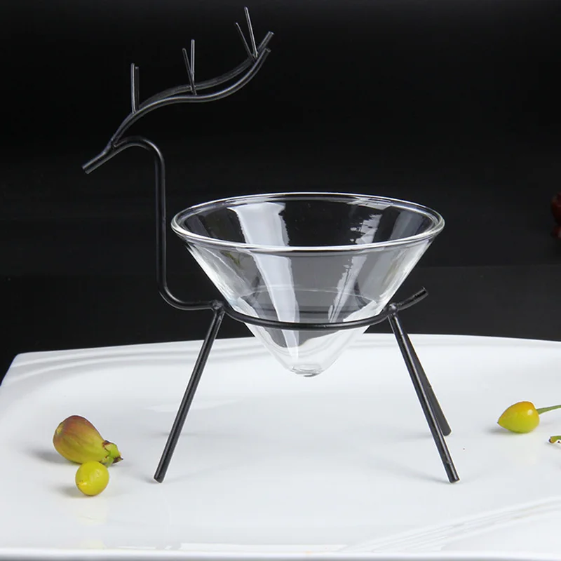 Transparent Glass Bowl Sushi Tray Wrought Iron Shelf Irregular Fruteira Tableware Bar Artistic Specialty Cooking Utensil 1pcs