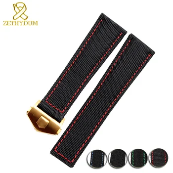 

Nylon watchband perlon watch bracelet 22mm waterproof wristwatches band bottom is genuine leather watch strap Colorful stitched