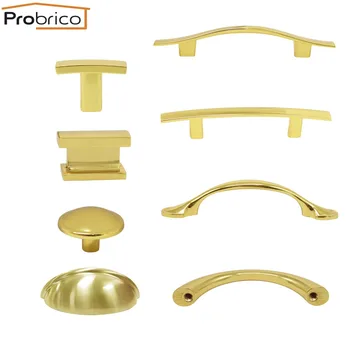 Probrico Golden Brass Cabinet Handles Drawer Knobs for Kitchen Cupboard Furniture Hardware Closet Dresser Wardrobe Pulls