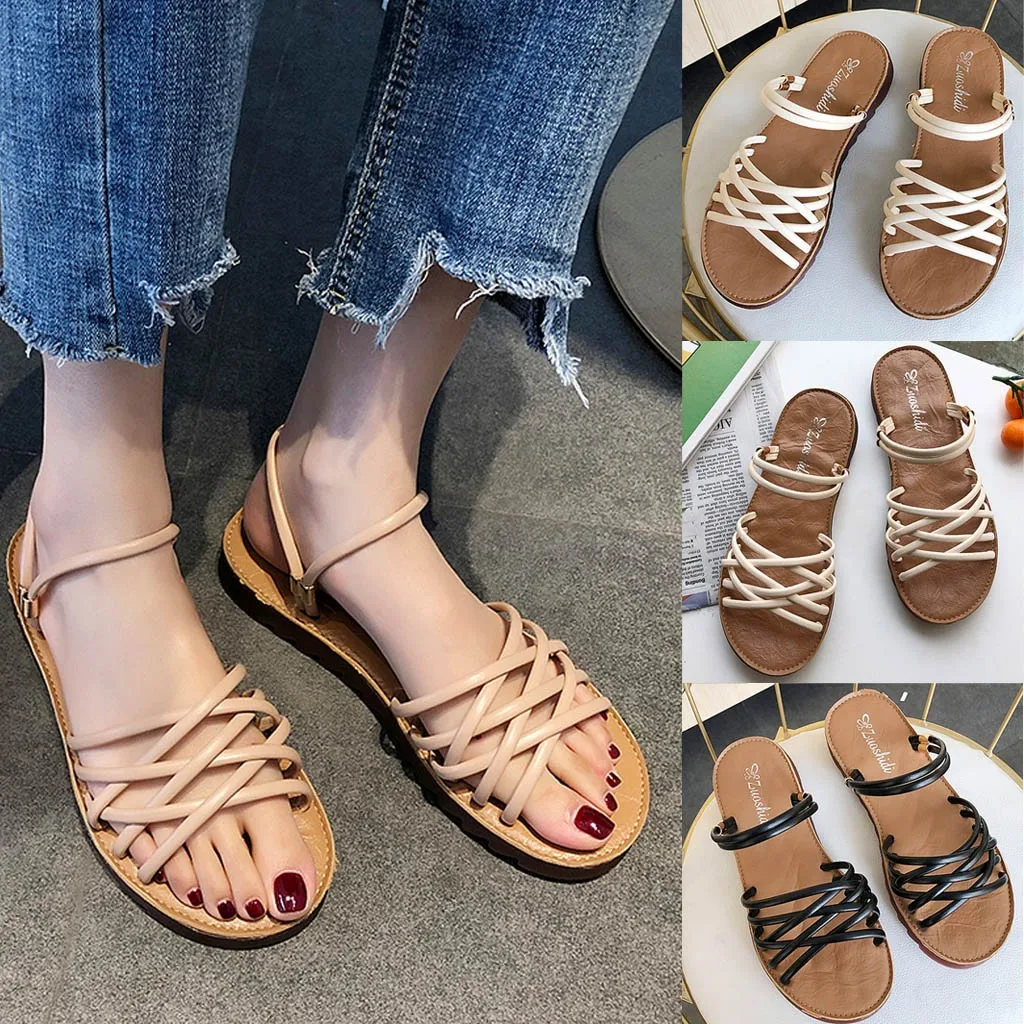

2019 New Instyle Women's Summer Sandals Open Toe Cross Strap Beach Walk Slippers Flats Shoes Sandalias de las senoras sexy