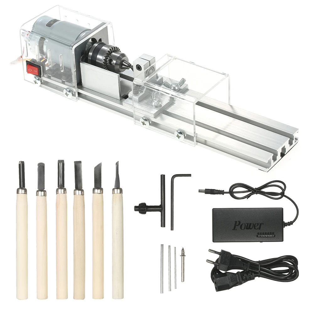 

CNC Mini Lathe Machine Tool 100W DIY Wood Working Wood Lathe CNC Milling Machine Grinding And Polishing Drill Tool With Power