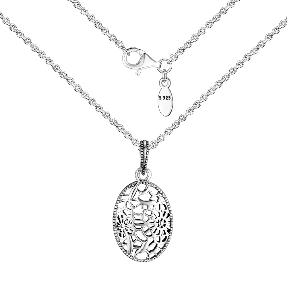 

CKK Necklaces & Pendants Floral Daisy Lace Necklace Pendant Sterling Silver Jewelry Choker 925 Original Pingente