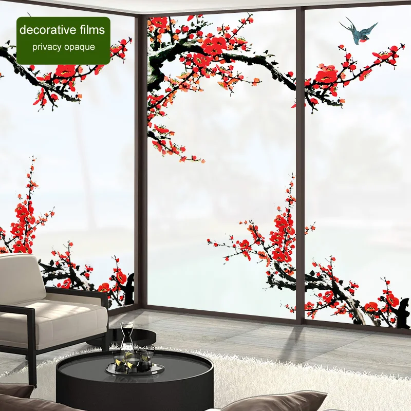 

Free Custom Size Decorative Films Stained Window Film Privacy Glass Sticker Static Without Glue Plum Blossom PVC Bedroom KK82
