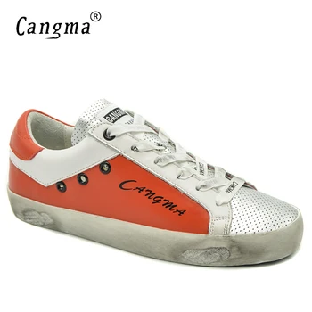 

CANGMA Original Ladies Casual Shoes Autumn Orange Silver Woman Bass Genuine Leather Flats Women Sneakers Chaussure De Luxe 2017
