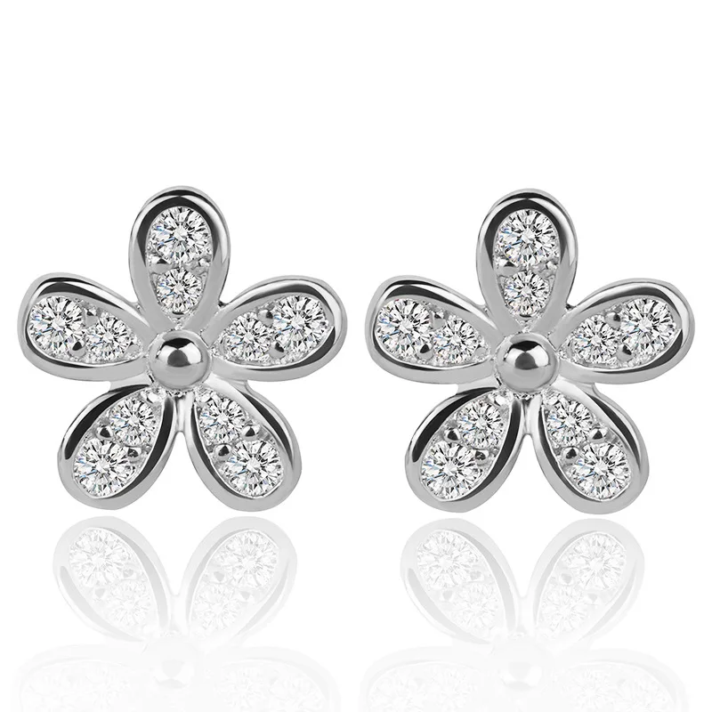 

Sweet Design 925 Sterling Sliver Jewelry Princess Flower Shaped Micro CZ Crystal Wedding&Party Stud Earrings for Women