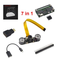 7 in 1 Raspberry Pi Zero Camera + Holder + Acrylic Case + Heat Sink + Mini HDMI Adapter + GPIO Header + Mini USB Adapter + 