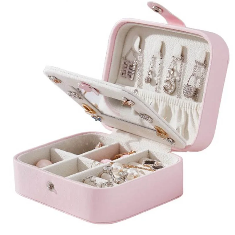 

2019 Large-capacity leather double-layer small jewelry storage box New jewelry storage box Sweet small fresh jewelry box SS02