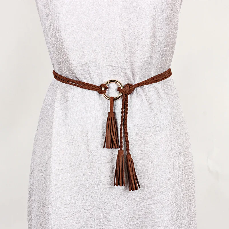 High Quality Womens fashion 2018 designer Braided Belt Tassel Girls
