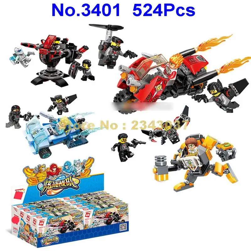 

3401 524pcs laser cannon hammer mech flame motorcycle ice chariot building blocks Toy