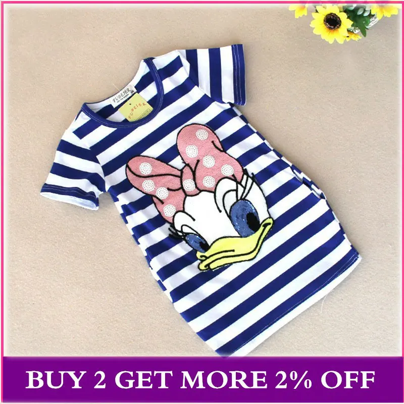 Платье для девочек г. Новое летнее Полосатое платье с героями мультфильмов для девочек Хлопковое платье с короткими рукавами одежда для детей от 2 до 6 лет