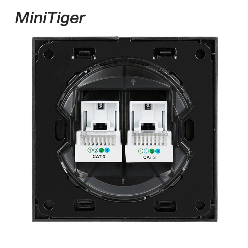 Minitiger белая Роскошная рамка из хрустального закаленного стекла двойной RJ11 Tel Jack