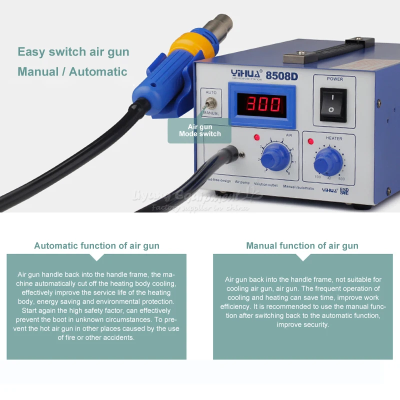 

220V 550W Air pump type Soldering Station 2 in 1 SMD Rework Station Hot Air Gun YIHUA-8508D 110V