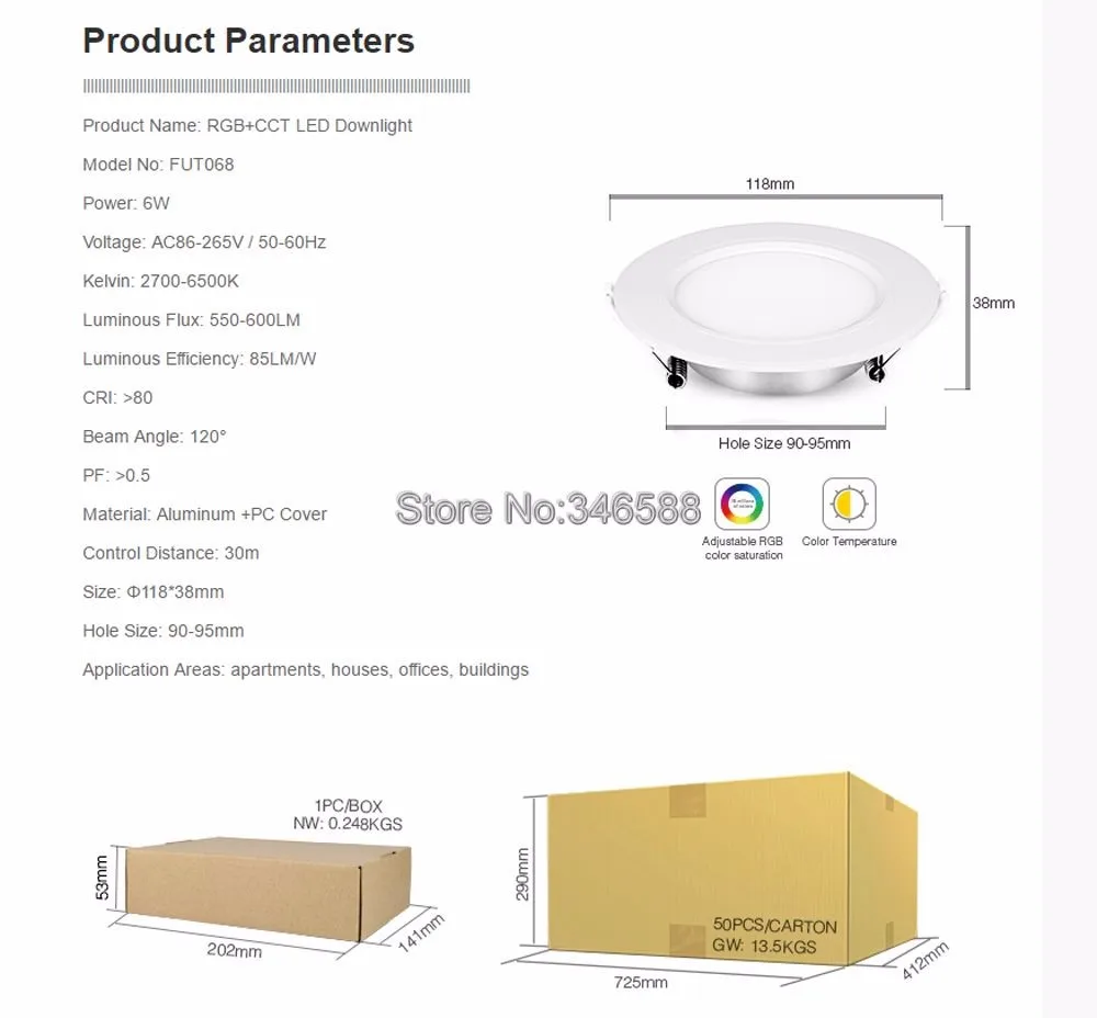 4x Mi. свет 6 Вт RGB + CCT светильник с водителем AC85-260V fut068 + 1x Wi-Fi ibox1 лампы + 1x2.4 г Беспроводной rf 4-зоны сенсорный пульт