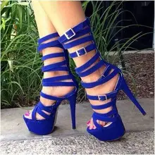 Пикантные сапоги до середины икры на платформе с ремешками и пряжкой; цвет синий, коричневый женские летние сандалии-гладиаторы на высоком каблуке г. сандалии