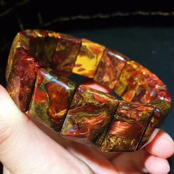 

Natural Fire Pietersite Red Yellow 20x15mm Namibia Square Beads Bracelet Stretch GemstoneBangle For Man and Woman AAAAAA