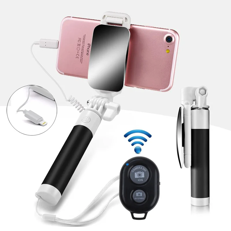Мини Bluetooth селфи палка зеркало штатив складной монопод Выдвижной алюминиевый