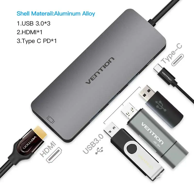 Vention USB C концентратор USB-C HDMI type C PD 3 USB 3,0 разветвитель адаптер для MacBook samsung Galaxy S9/S8/S8+ mate 10 концентратор USB type C - Цвет: 5 in 1 HDMI